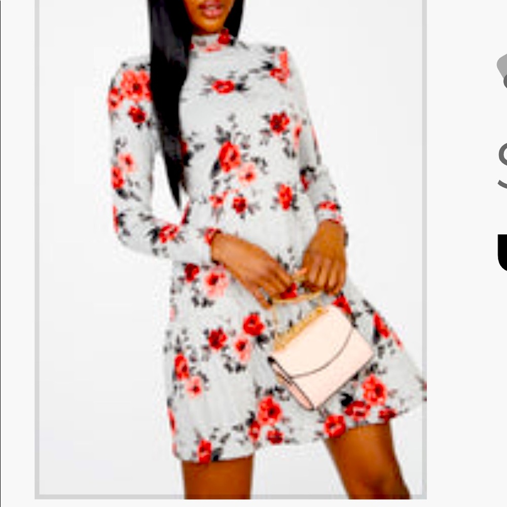 Floral Knit Mock Neck Tiered Babydoll Dress